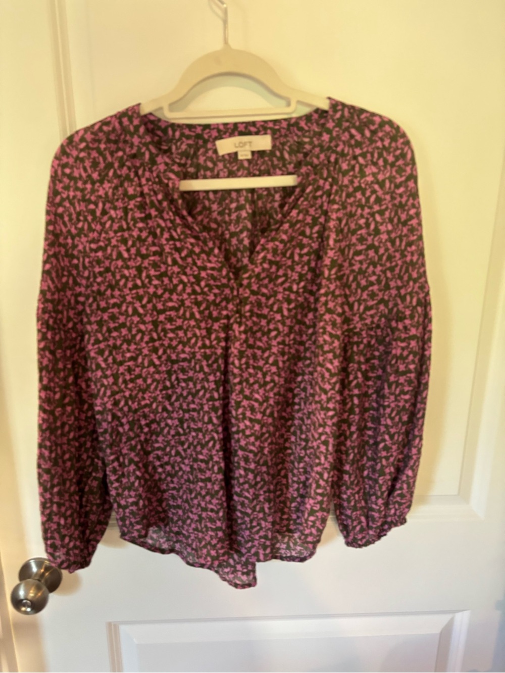 LOFT Purple Blouse with Pink Floral Print